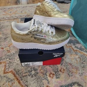 reebok club c double white gold metal foil